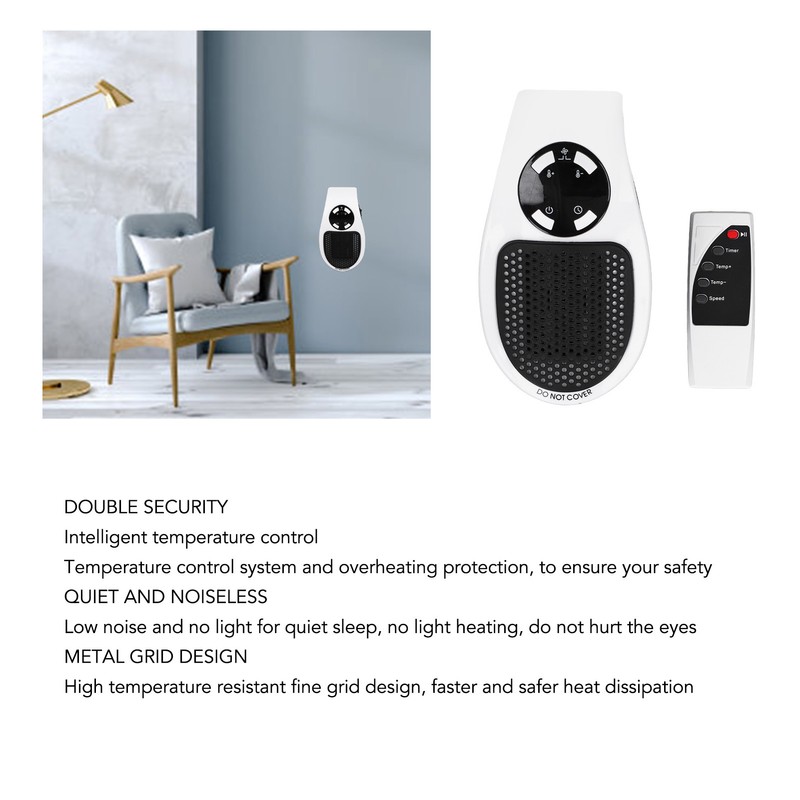 500W Household Mini Space Heater Plug In Portable Home Office
