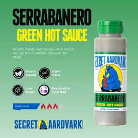 Secret Aardvark Serrabanero Hot Sauce - Serrano & Green Habanero Hot Sauce, Green Spicy Sauce, Non-GMO, Low Carb, Low Sugar, Green Hot Sauce & Marinade - 8 fl oz 2 Pack