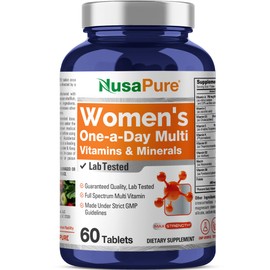 NusaPure Women's One-a-Day Multi Vitamins & Minerals Guaranteed Quality, Lab Tested 60 Tablets Non-GMO Dietary Supplement