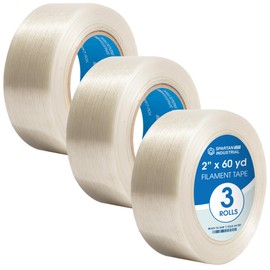 SPARTAN INDUSTRIAL - 2" X 60 yd Filament Strapping Tape - 3 Rolls of Waterproof Package Tape for Sealing, Binding, and Bundling, Durable 6 Mil