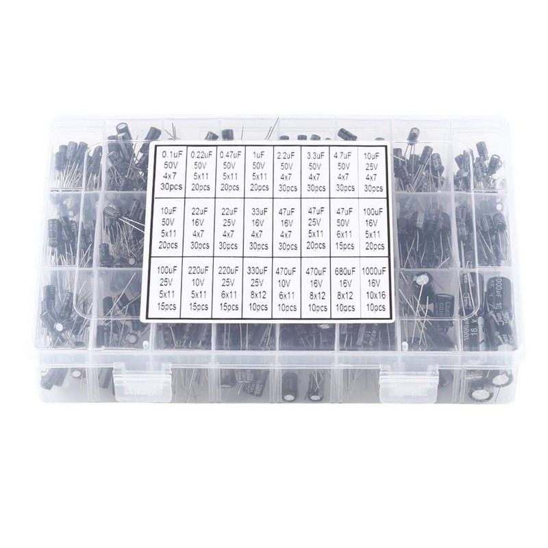Fafeicy 500pcs 24 Values Aluminium Electrolytic Capacitor Assorted Kit 10V