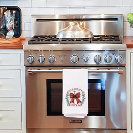 Christian Christmas Kitchen Towels, Jesus is the Reason for the Season Decor Hand Towels for Bathroom, Coquette Red Bow Christmas Dish Towels Tea Towels, Christmas Kitchen Bathroom Decor, 16x24 Inches