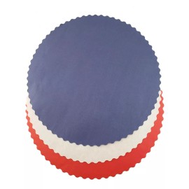 Party Favors Plus Patriotic Red-White-Blue  14" Round Paper Placemats Scalloped - 24 pcs