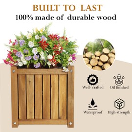 VICTORY RELAX Acacia Wood Planter Box, Durable Square Small Planter Pot, 14 Inches Wooden Flower Box for Garden, Farm Wooden Storage Box for Indoor Outdoor