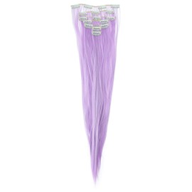SWACC 7 Pcs Full Head Party Highlights Clip on in Hair Extensions Colored Hair Streak Synthetic Hairpieces (22-Inch Straight, Lilac Purple)