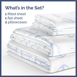 Queen Size Anchor Bed Sheets - 4 Piece Nautical Anchor Sheet Set - Ocean Themed Bedding - Ultra-Soft & Cozy - Comfy, Breathable & Machine Washable - Blue Sea Bed Set for Boys, Girls, Teens & Toddlers