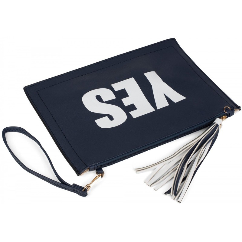 styleBREAKER 'YES' or 'NO' print clutch, tassel pendant upon zipper,