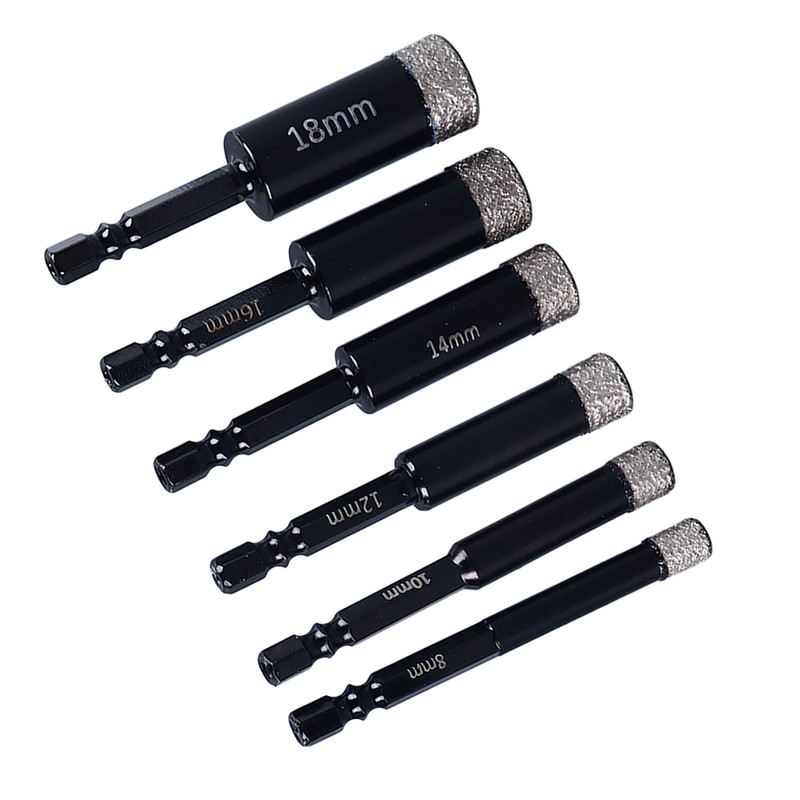 6Pcs Dry Diamond Drill Bit Kit 8 10 12 14