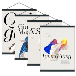 Artmag 4 Pack Magnetic Poster Hanger Frame, 16x24 16x22 16x20 Light Wood Wooden Magnet Poster Frame for Maps Canvas Artwork Pictures Poster Hangers Frames (Black,16")