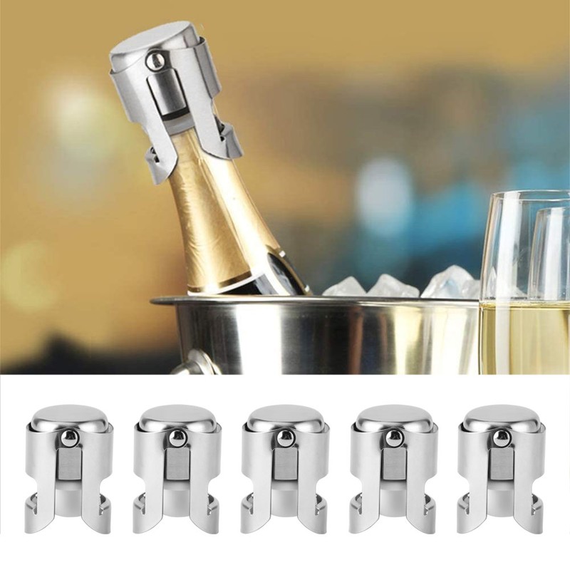 5PCS Stainless Steel Champagne Stopper Wine Drinks Bottle Plug Sealer