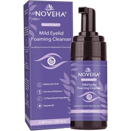 NOVEHA- Limpiador espumoso para párpados con aceite de árbol de té y lavanda | Jabón hidratante hipoalergénico de uso diario para pestañas