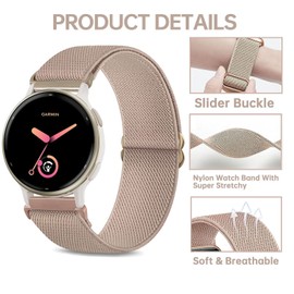 TUCOMO Pack of 3 Elastic Nylon Wristbands Compatible with 20 mm Garmin Venu Sq/Venu Sq 2/Venu 2 Plus/Venu, Loop Stretchy Watch Strap for Garmin Vivoactive 5 / Vivoactive 3 / Vivomove HR Men Women