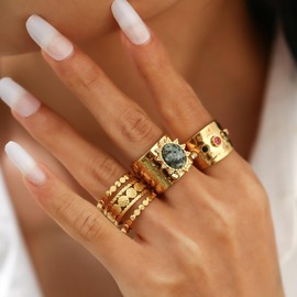 Chunky Knuckle Rings for Women Trendy Chunky Stacking Crystal Ring Statement Jewelry Gift