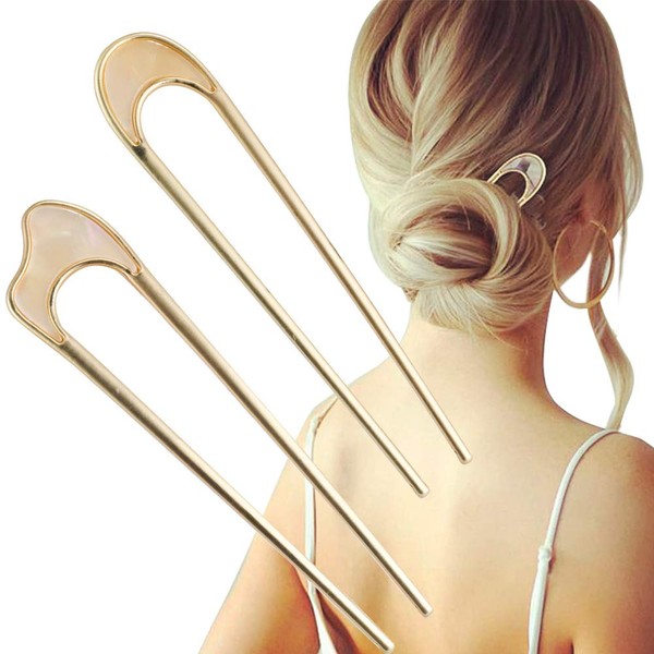 U-Shaped Hair Pins Metal Vintage Hair Sticks French Hair Pin Hairstyle Chignon for Women Girls, 2PCS-Style 1