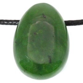 Echter Nephrit Tropfenanhänger mit gewachstem Baumwollband - Gebohrter Trommelstein - Drehverschluss aus Edelstahl (Nephrit, 45)