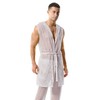YOOBNG Men's Mesh Fishnet Robes Hooded Short Sleeveless Bathrobes Nightwear