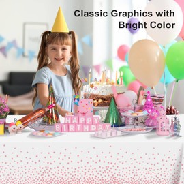LIKAJON 3 Pack White and Pink Dot Tablecloth, Pink Plastic Table Cloths for Parties Disposable, 54x108 in Waterproof Rectangular Camping Tablecloth for Birthday Party Baby Shower Picnic Valentines
