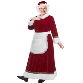 Wabolay Mrs Claus Costume Adult Women 5PCS Miss Santa Clause Dress Deluxe Velvet Christmas Suit Plus Size Xmas Outfit Set 2XL