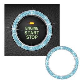 Kewucn Bling Crystal Double Rhinestone Car Engine Start Decoration Ring, Sparkling Push Start Button Sticker, Key Ignition & Knob Ring Decoration, Bling Car Interior Accessory (Lake Blue)