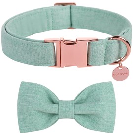 DOGWONG Cotton Dog Collar with Bow Green Pet Collar Durable Adjustable Puppy Collar for Small Medium Large Dogs