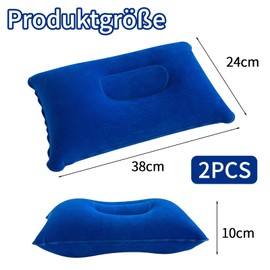 MOAZIFI Pack of 2 Inflatable Cushions, Beach Pillow, Camping, Travel, Holiday, Must Haves - Ultraportable Comfort Cushion with Soft Flocking for Beach, Leisure, Camping, Travel, Car, Hotel - 38 x 24