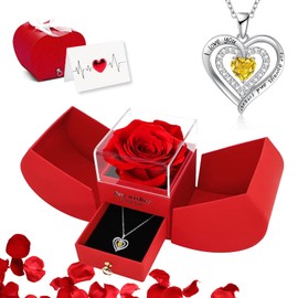 Preserved Red Real Rose Birthstone Necklace with I Love You, Birthday Gifts for Women Her Mom Wife Girlfriend Grandma on Valentines Christmas Mothers Day Anniversary Romantic-Nov