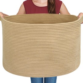 MEGASKET Extra Large Storage Basket, 22" X 22" X 14" Stuffed Animal Basket for Living Room Kids Room, Soft Cotton Rope Bin With Handle, Throw Blanket Storage, Stuffed Animal Toy Organizer Box
