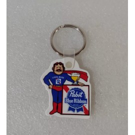 Pabst Blue Ribbon Cool Blue Man Key Ring Keychain 1980s Vintage