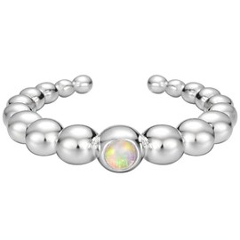 NicoWerk SRI1110 Women's 925 Silver Ring - Adjustable Silver Ring Women's 925 Silver with Opal Ring with Stone in Ball Design