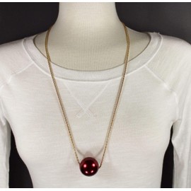 Dk Red big huge faux pearl necklace bead beaded 29 long statement sweater gold