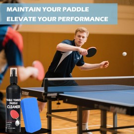 DINGSEN 200ml Table Tennis Paddle Cleaner Spray and Table Tennis Rubber Cleaner Sponge - Strips Impacted Residue and Increases Spin and Control - Transparent