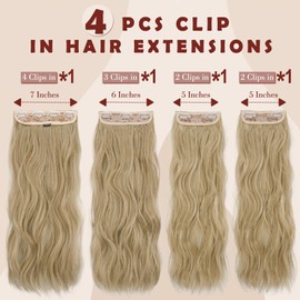 FESHFEN Clip in Hair Extensions for Women - 4 Pcs Thick Double Weft Long Wavy Soft Synthetic Blends Well Hair Extension, 20 inch Mixed Blonde