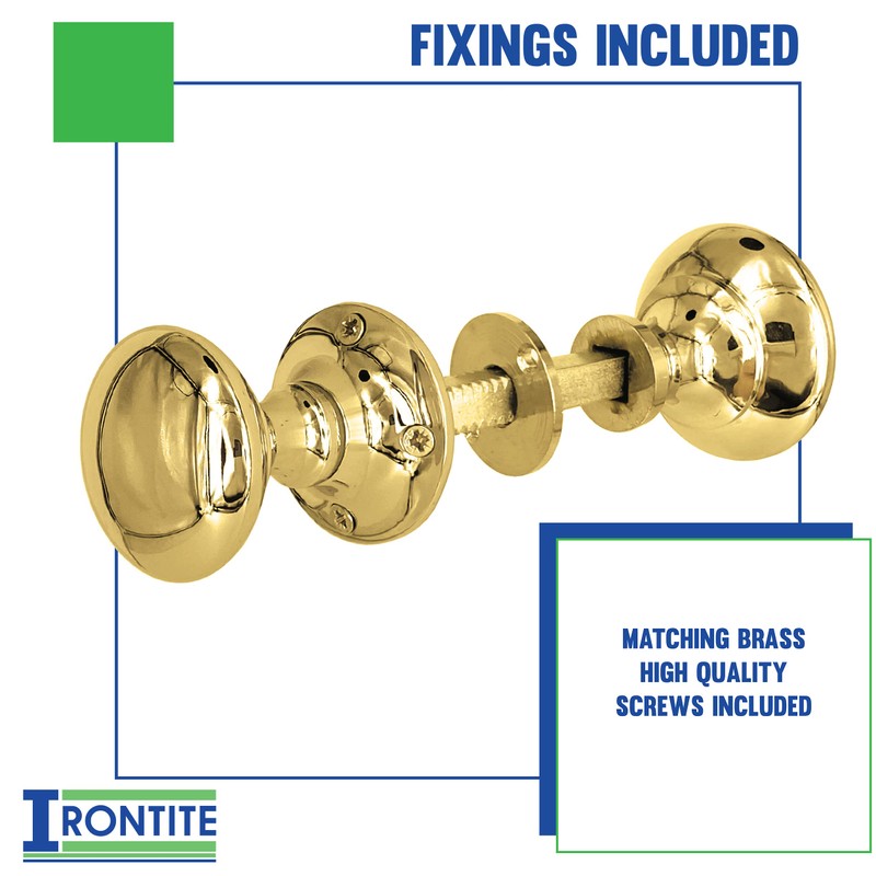 IRONTITE® Polished Brass Rim Door Knobs for Interior Doors, Solid