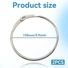 Pack of 2 large key rings, quick opening, shower curtain rings, book ring, metal rings for crafts, goods rings, multifunctional, key ring wire rope, round carabiner hooks, book binding rings, 15 cm
