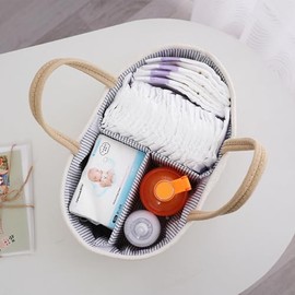 Caddy para pañales de bebé, organizador de pañales, elegante cesta de almacenamiento de cuerda de algodón bohemio para nursery, organizador portátil de carro con inserciones extraíbles, cesta