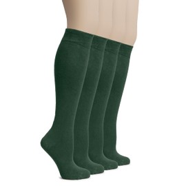 Hugh Ugoli Women's Bamboo Knee High Socks | Comfort Seam Long Dress Socks, Soft & Lightweight | 4 Pairs, Army Green, Shoe Size: 5-8