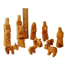 Holy Land Market Large Olive Wood Nativity Set 12 pcs with 3-D Animals - 5 Inch Set
