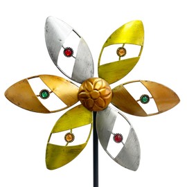 Gronhof Wind Spinners Outdoor Metal, 10.63" W*37" H Pinwheels for Yard and Garden Decor, Kinetic Wind Sculpture Spinner (Gold Ornate Crystal Bead)