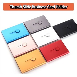SEIWEI Metal Business Card Holder Case Thumb Slide Push Open fit 18 Name Credit ID Cards Pocket Card Box Design for Men Women, Black, 94mmx65mmx12mm, Modern