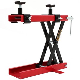 LSAILON 1100LB Capacity Motorcycle Center Scissor Lift Jack Lift Jack Hoist Stand Bikes ATVs Scooter Crank Stand - Red