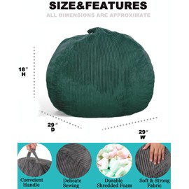 Classic Bean Bag Chair, with Faux Rabbit Fur Cover for Teens and Kids, Memory Foam Bean Bag Chairs, Ultra Soft Faux Fur Fabric, 2.5 feet Round Fluffy Bean Bag Sofa