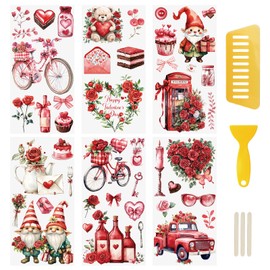 WANDIC 6 x Happy Valentine's Day Scratch On Transfer Stickers for Furniture Scrapbooking Window 15x30cm