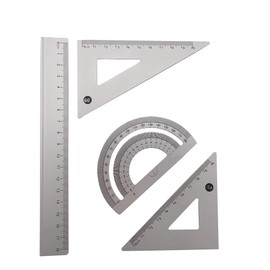 Accod Aluminum Alloy Ruler Set Stainless Steel Scale Ruler Math Geometry Tool 4 in One Measuring Ruler for Student Drawing and Measurement. (White)