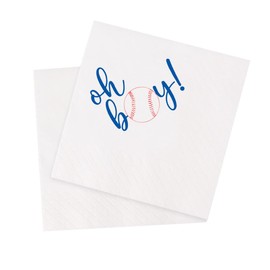 VOWFOO Baseball Baby Shower Cocktail Napkins 50Pcs Sports Oh Boy Baseball Baby Shower Party Decoration Baby Shower Paper Disposable Napkins For Party Table Decorations 5 x 5 2-ply (Oh Boy)