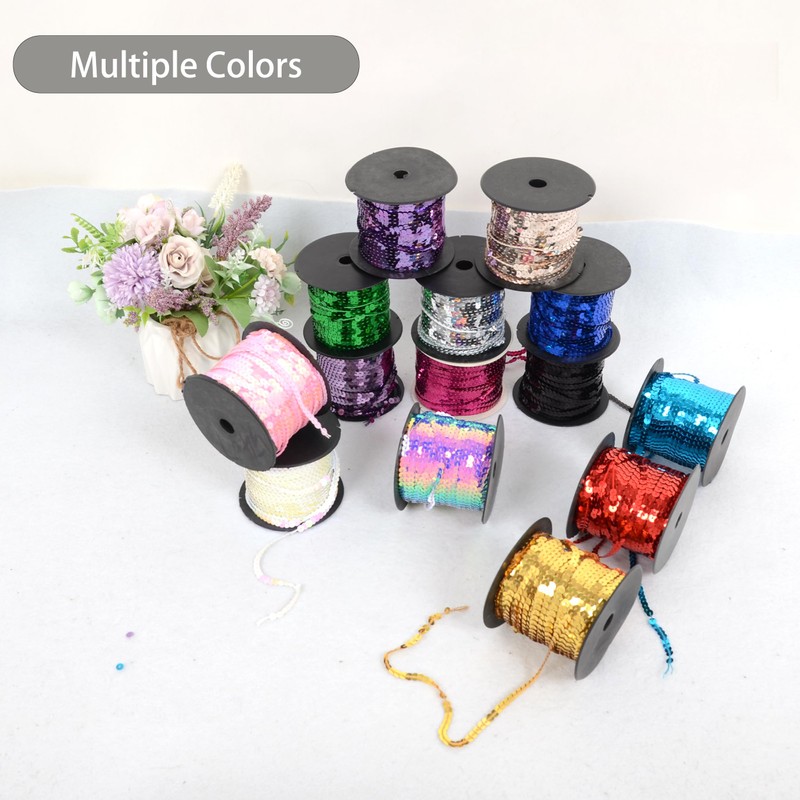 EZ Trims Flat Sequin Strip, 6mm String Metallic Sequin Strand,