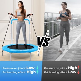 40/48 Inch Rebounder Trampoline for Adults: Exercise Trampoline with Adjustable Foam Handle, Stable & Quiet Mini Trampoline for Indoor Garden Workout