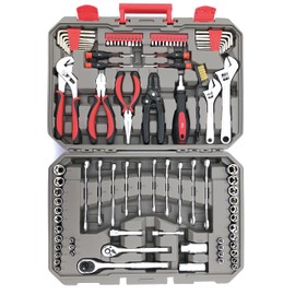 Apollo Tools 95 Piece Mechanics Tool Set with SAE and Metric Socket Sets and for General Repairs, Small Engines, Boats, Bikes, Car Maintenance - Red - DT1242-A