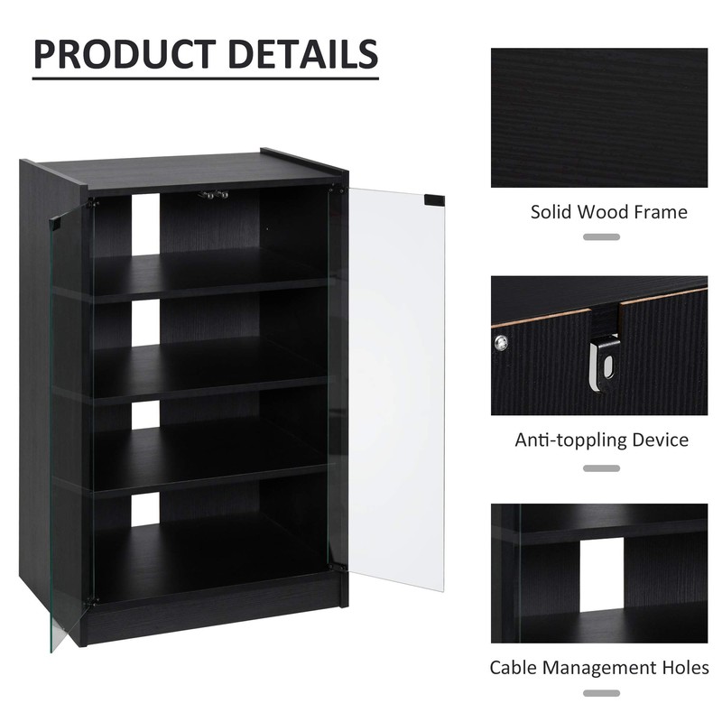 HOMCOM Media Cabinet, 4-Tier Stereo Cabinet, Record Player Stand with