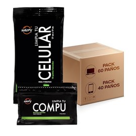 Waipy | Toallitas Humedas Limpia Pantallas | Kit de Limpieza para PC y Celular | Pack 4 Limpia tu Celu + 3 Limpia tu Compu | Quita Huellas, Grasa y Suciedad Acumulada | Limpiador de Pantalla