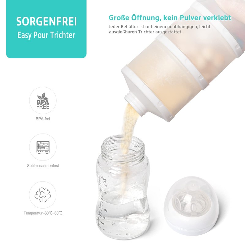 Termichy Milchpulver Portionierer Baby Stapelbar Milchpulver Aufbewahrungsbox 2 Stück (Weiß)